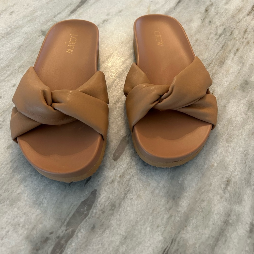 J. Crew Tan Cross-Strap Pool Slide Sandals Size 6